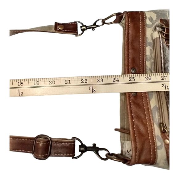 Myra Bag Composition Crossbody Purse Cowhide Leather & Canvas Western Boho - Picture 6 of 12